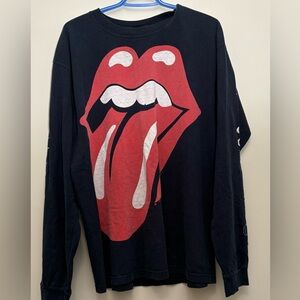 Black Long Sleeve Shirt with Rolling Stone Red Lips Graphic